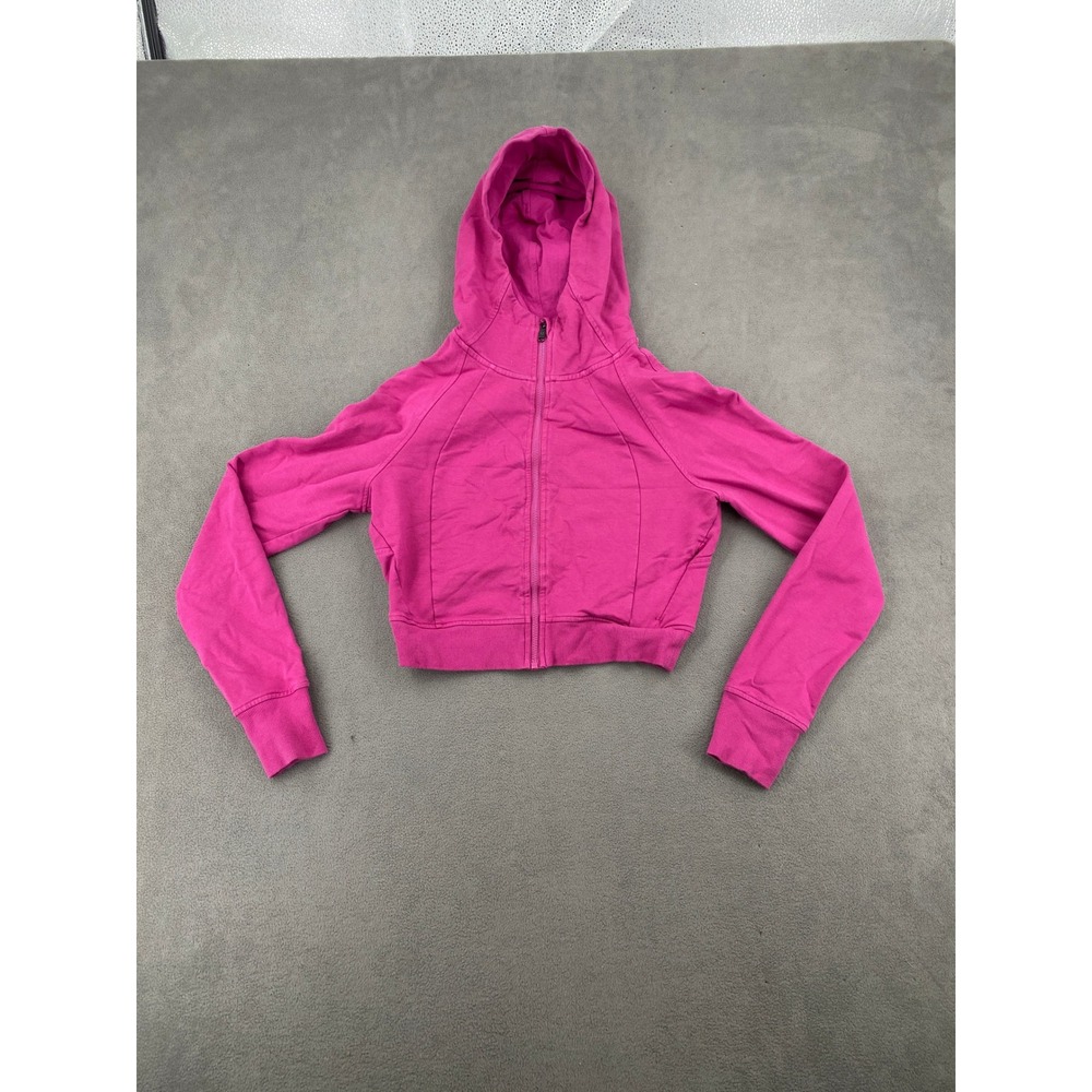 CRZ YOGA Womens Full Zip Cropped Hoodie Magenta Pink Cotton Blend Size S 8451